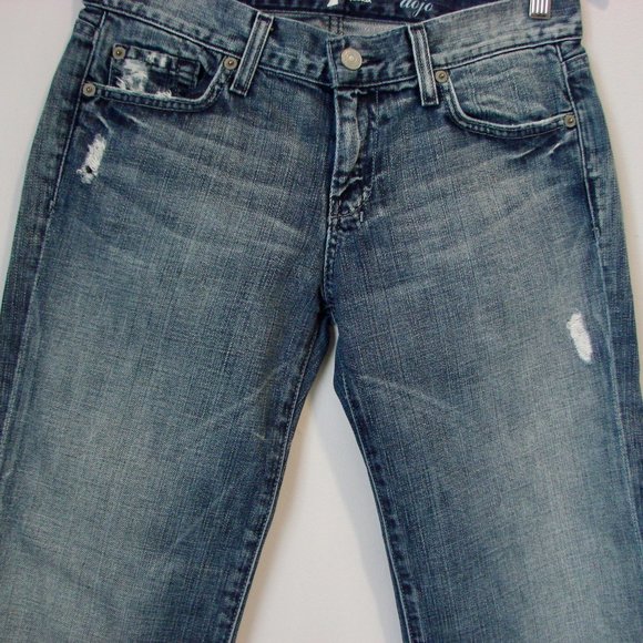 7 For All Mankind Dojo Cropped Capri Flare Leg Distressed Jeans Size 27 - Picture 6 of 15